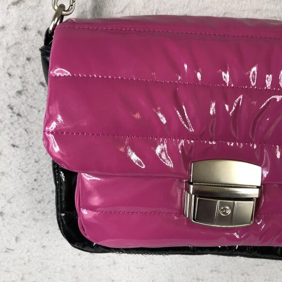 Think Royln Bag Womens Pink Black Patent Quilted Chain Crossbody Shoulder Purse - Picture 6 of 16